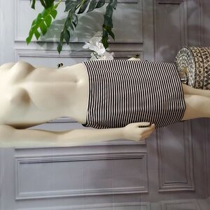 Loft M womens striped stretch skirt black white